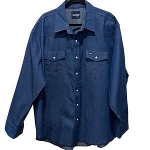 Wrangler Mens Firm Finish Denim Cowboy Cut Western Shirt Pearl snap XXL